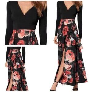 Venus Black Floral Print Wrap Maxi Dress Size 1X 18 20 NWOT Wedding Guest Formal